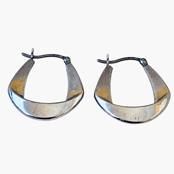 Sterling Silver Lever-Back Earrings Hoop Unique Contemporary Shape - Picture 11 of 12